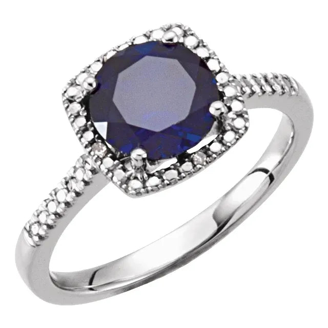 Sterling Silver Lab-Grown Blue Sapphire or Emerald & .01 CTW Natural Diamond Ring