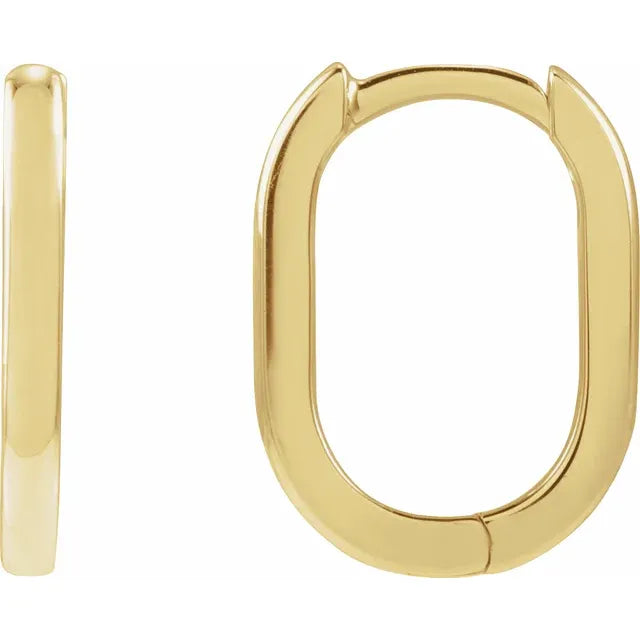 10K Yellow Gold Elongated Oval 14 mm Hoop Earrings