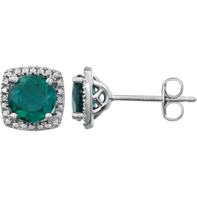 Sterling Silver Lab-Grown Blue Sapphire or Emerald .015 CTW Natural Diamond Earrings