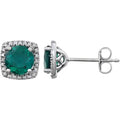Sterling Silver Lab-Grown Blue Sapphire or Emerald .015 CTW Natural Diamond Earrings