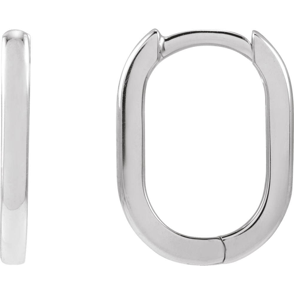Sterling Silver Elongated Oval 14 mm Hoop Earrings